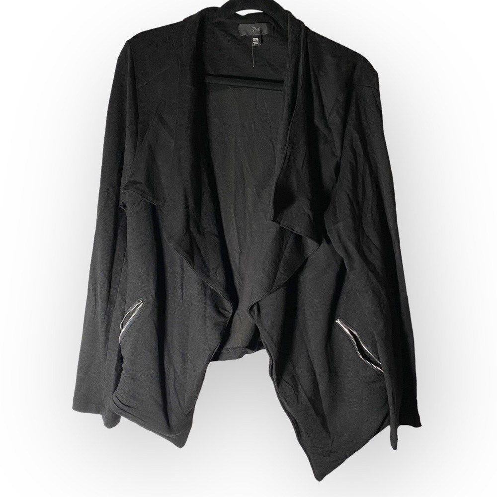 Black Cotton Asymmetrical Zipper Jacket